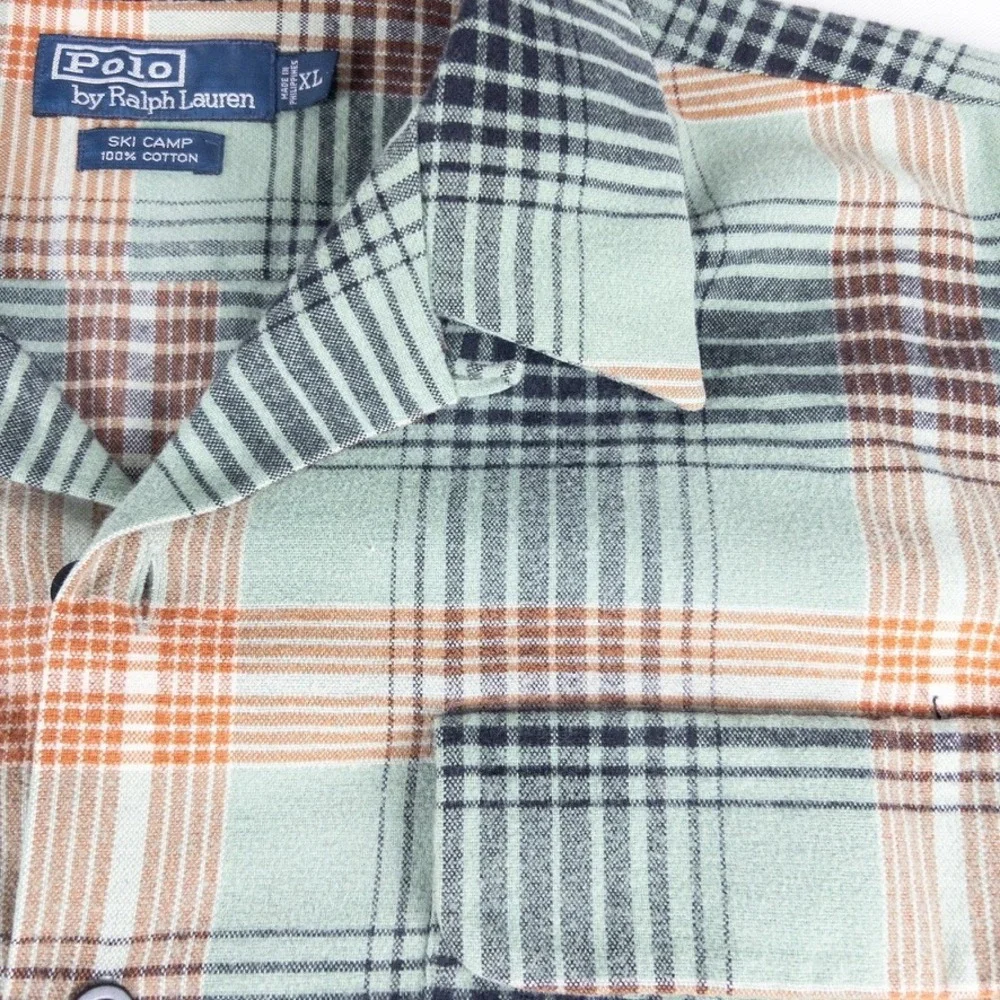 Polo Ralph Lauren‎ Flannel Mens XL Blue Ski Camp Plaid Workwear Vintage Shirt